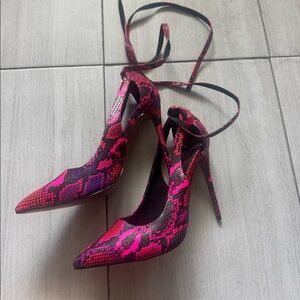 ASOS DESIGN Petunia high heeled shoes in multi snake